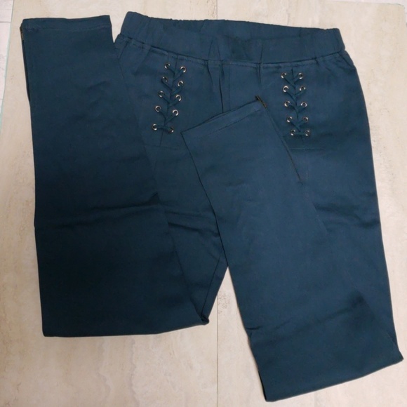 New SM Umgee Teal Lace Up Detail Leggings - Picture 5 of 8